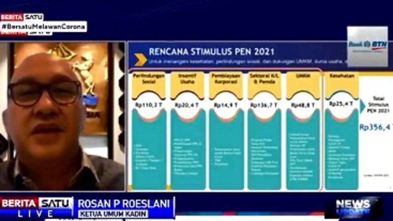 Ketua Umum Kadin Indonesia Rosan P Roeslani dalam BSMH Economic Outlook 2021. Sumber: BSTV