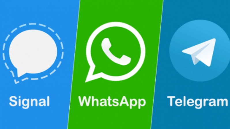 Logo aplikasi pesan Signal,  WhatsApp, dan Telegram ( Foto: phonemantra.com )