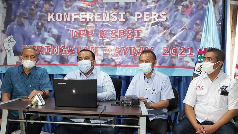 Konferensi Pers KSPSI terkait Hari Buruh. (ist)