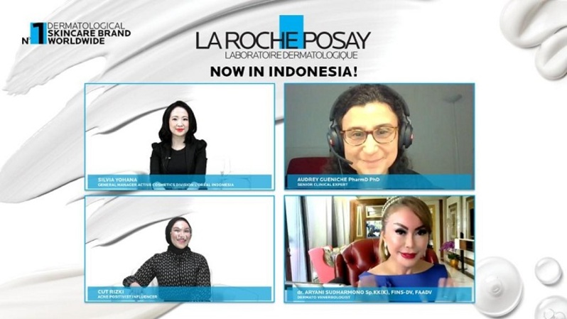 Virtual konferensi pers peluncuran La Roche Posay, Jumat (4/6). (Ki-Ka): Silvia Yohana, General Manager, Active Cosmetics Division, LOr
