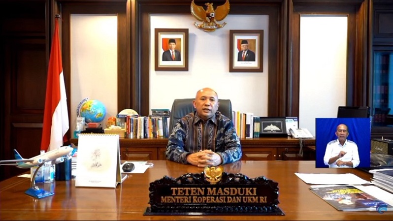 Menteri Koperasi dan Usaha Kecil dan Menengah (UKM) Teten Masduki di Acara Puncak Bangga Buatan Indonesia (BBI) - Kilau Digital Permata Flobamora pada Jumat (18/6).