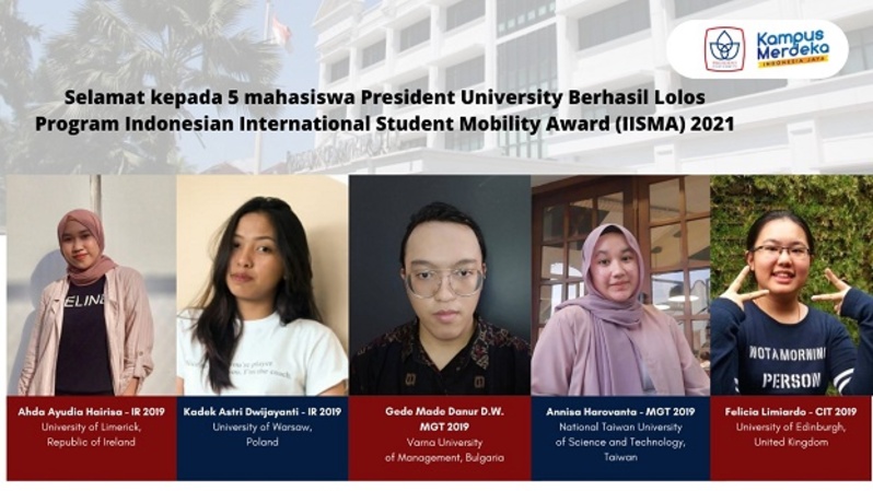 Lima mahasiswa President University penerima beasiswa  Indonesian International Student Mobility Awards (IISMA) 2021