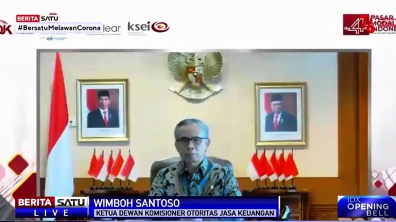 Ketua DK OJK Wimboh Santoso memberikan sambutan dalam HUT ke 44 Tahun Pasar Modal Indonesia, Selasa (10/8/2021). Sumber: BSTV