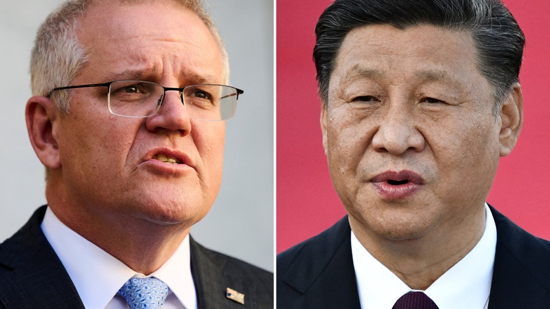 Perdana Menteri (PM) Australia, Scott Morrison (kiri) dan Presiden Tiongkok, Xi Jinping. ( Foto: AFP )