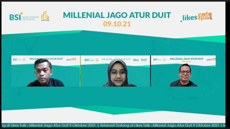 CFO Fineaja, Zahra Nabila Kurnia (dua dari kiri); dan Kepala Divisi Pasar Modal Syariah BEI, Irwan Abdalloh (paling kanan) dalam webinar LIKES Talk dengan tema 