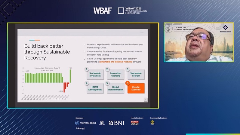 REVISI-President Commissioner of  Bukalapak Bambang P S Brodjonegoro menjelaskan tentang dampak positif ekonomi sirkular di WBAW 2021. (IST)