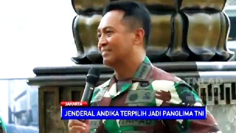 KSAD Jenderal TNI Andika Perkasa diajukan Presiden Joko Widodo sebagai calon tunggal Panglima TNI pangganti Marsekal Hadi Jahjanto yang pensiun. Sumber: BSTV