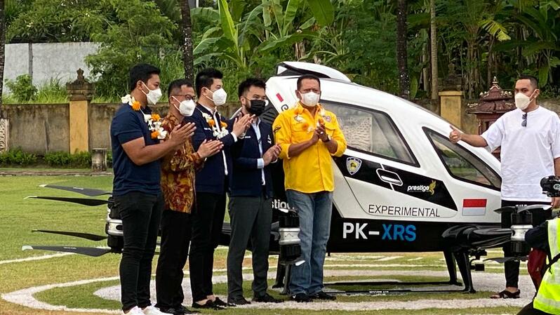Uji coba Drone Ehang 216 sekaligus peresmian sebagai kendaraan resmi Aircraft IMI di Bali, Jumat (26/11/2021)