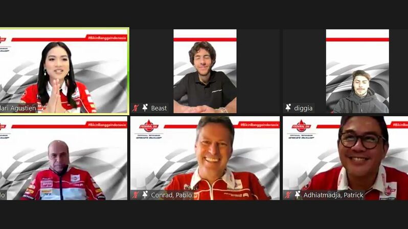 Konferensi pers virtual Federal Oil dan pembalap MotoGP Gresini Racing Enea Bastianini dan Fabio Di Giannantonio. (ist)