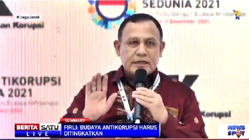 Ketua KPK H Firli Bahuri dalam Peringatan Hari Antikorupsi Dunia 2021 di Jakarta, Kamis (9/12/2021). Sumber: BSTV