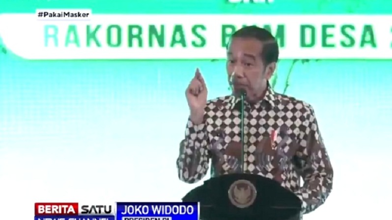 Presiden Jokowi pada Peluncuran Sertifikat Badan Hukum Badan Usaha Milik Desa (BUM Desa) dan Peresmian Pembukaan Rakornas BUM Desa di Jakarta,  Senin (20/12/2021). Sumber: BSTV 