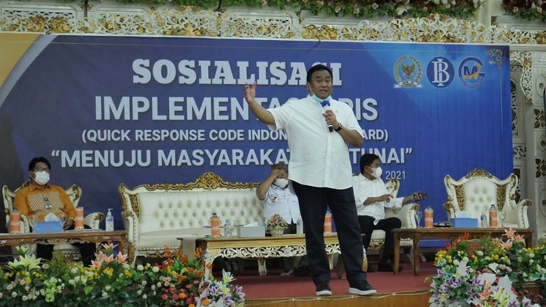 Gobel dalam sosialisasi Quick Response Code Indonesia Standard (QRIS) di Kabupaten Gorontalo Utara yang diselenggarakan oleh Bank Indonesia, Rabu (22/12/2021). Foto: IST 