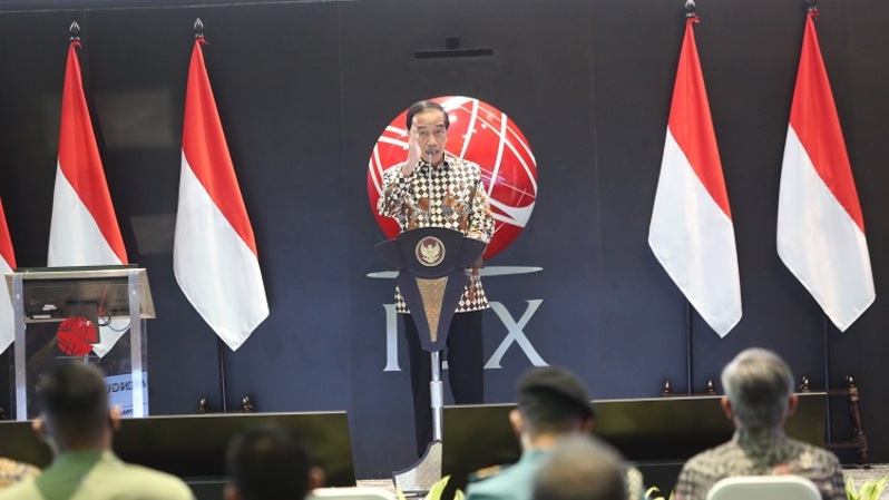 Presiden Joko Widodo, saat peresmian Pembukaan Perdagangan BEI 2022, di Bursa Efek Indonesia (BEI), Senin (3/1).