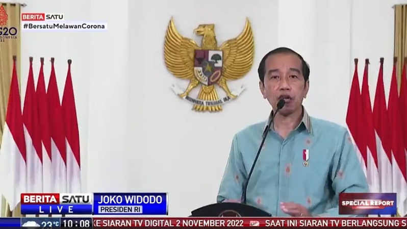 Sambutan Presiden Joko Widodo secara virtual pada puncak Peringatan Hari Pers Nasional (HPN) 2022 di Kendari, Sultra, Rabu (9/2/2022). Sumber: BSTV