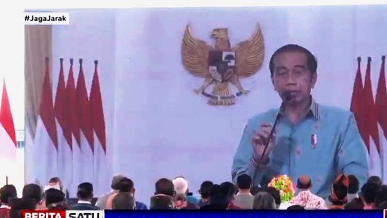 Sambutan Presiden Joko Widodo secara virtual pada puncak Peringatan Hari Pers Nasional (HPN) 2022 di Kendari, Sultra, Rabu (9/2/2022). Sumber: BSTV