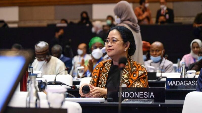 Ketua DPR Puan Maharani di acara 144th IPU Assembly & Related Meetings hari kedua, Gedung Bali International Convention Centre (BICC) Nusa Dua, Bali, Senin, 21 Maret 2022. Foto: Istimewa