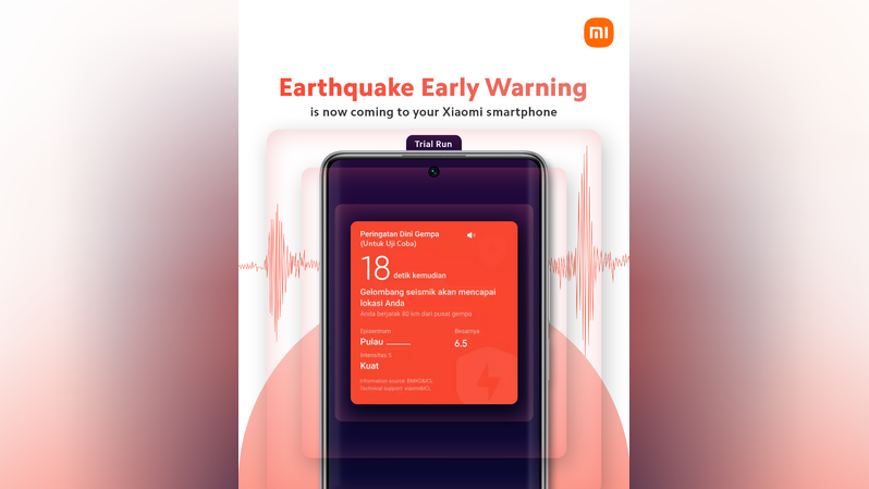 Ilustrasi fitur Xiaomi Earthquake Early Warning (EEW) untuk smartphone. (IST)