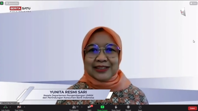 Kepala Departemen pengembangan UMKM dan Perlindungan Konsumen Bank Indonesia (BI) Yunita Resmi Sari dalam webinar 