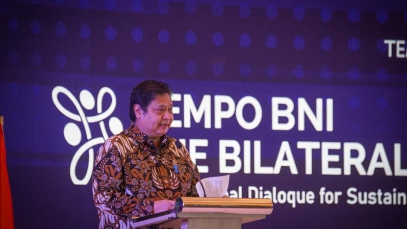 Menko Perekonomian Airlangga Hartarto dalam acara Tempo-BNI The Bilateral Forum 2022, 12 Mei 2022. (Foto: IST)