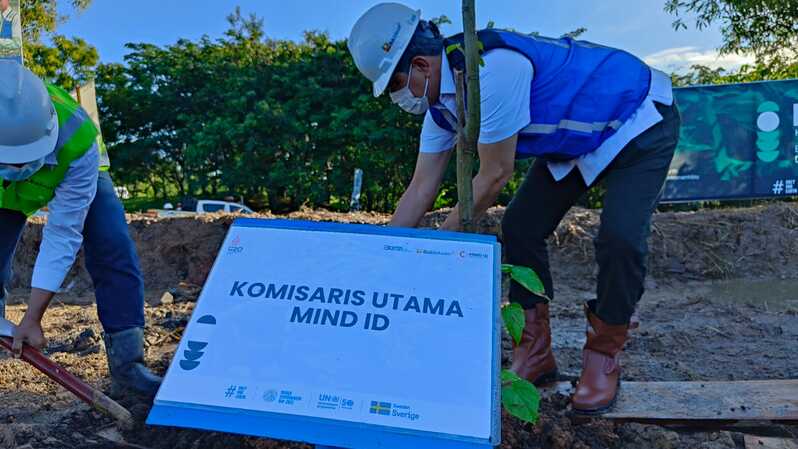 Komisaris Utama MIND ID, Letjen TNI Purn Dr (HC) Doni Monardo melakukan penanaman pohon di Botanical Garden PTBA 