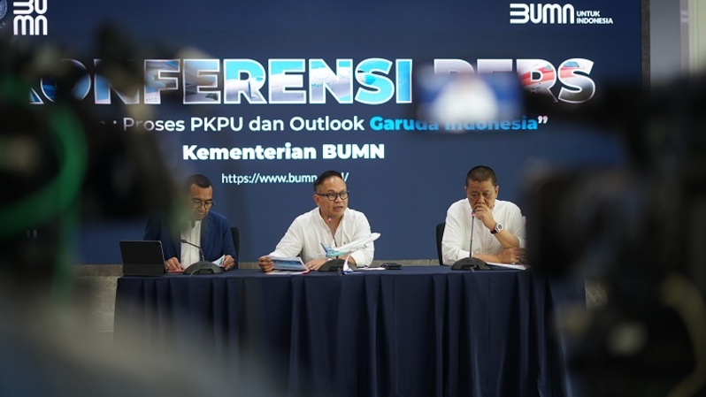 Konferensi pers penyelesaian tahapan PKPU dan outlook bisnis Garuda Indonesia pada Selasa (28/6/2022). (Foto: Ist)