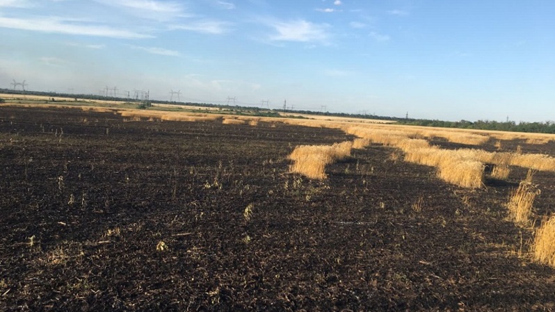 Ladang gandum yang terbakar setelah penembakan di wilayah Donetsk pada 31 Juli 2022 di tengah serangan Rusia ke Ukraina. (FOTO: Handout / UKRAINIAN EMERGENCY SERVICE / AFP)