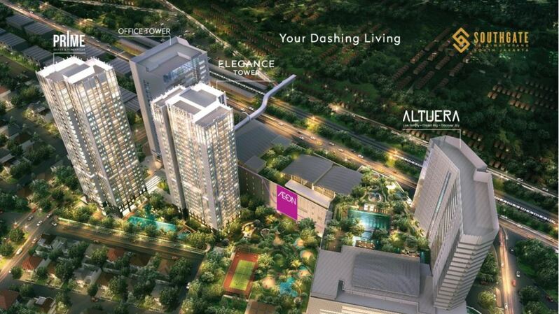 Southgate Residence memiliki tiga Menara hunian apartemen yakni Elegance, Prime, dan Altuera yang terintegrasi dengan AEON Mall Tanjung Barat.