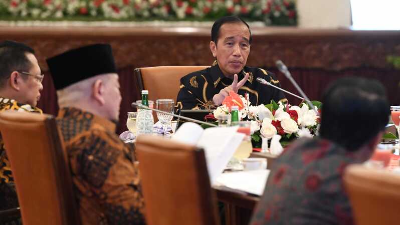 Pertemuan Presiden Joko Widodo dengan para pimpinan lembaga negara di Istana Negara, Jakarta, Jumat, (12/8/2022).