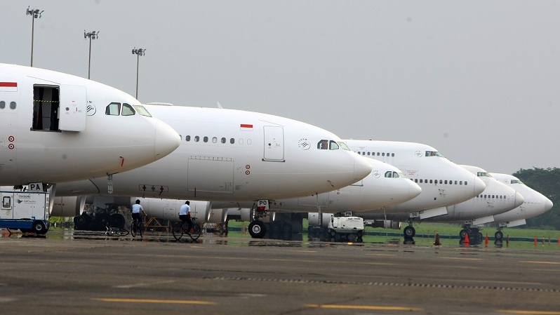 Pesawat Garuda Indonesia (GIAA). (ANTARA FOTO/Muhammad Iqbal/ama/18)
