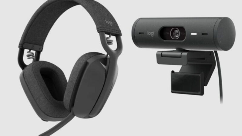 Webcam Logitech Brio 500 dan Headphone Zone Vibe 100. (IST) 