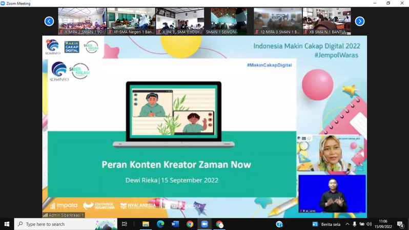 Kemenkominfo bersama Siberkreasi menyelenggarakan Webinar Makin Cakap Digital 2022 bagi para guru dan pelajar di Jawa Tengah dan DI Yogyakarta, Kamis (15/9/2022). (IST)  