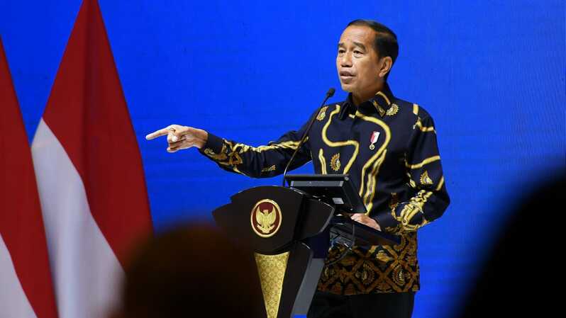 Presiden Jokowi pada acara United Overseas Bank (UOB) Economic Outlook 2023 di Hotel Indonesia Kempinski, Jakarta, Kamis (29/9/2022).