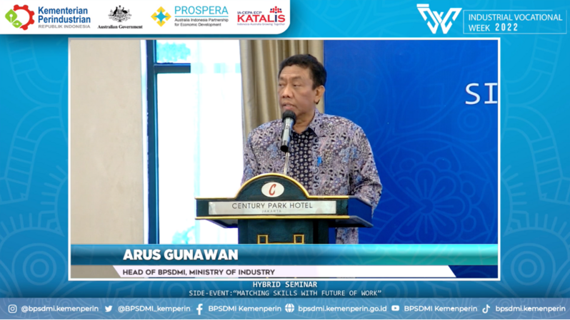 Kepala BPSDMI Kemenperin Arus Gunawan di acara pembukaan acara Pekan Industri Vokasi di Jakarta, Senin (21/11/2022). (ist)