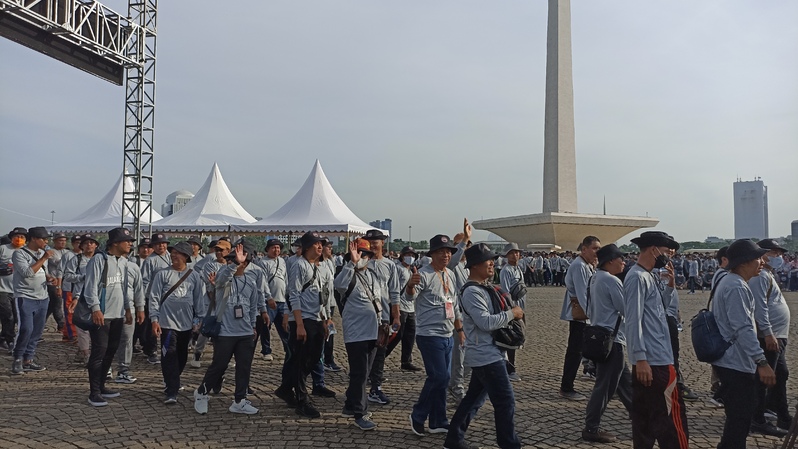 Sekitar 6.300 anggota KPU menghadiri acara jalan sehat yang digelar pada Sabtu pagi (03/12/2022) di Monas, Jakarta. 