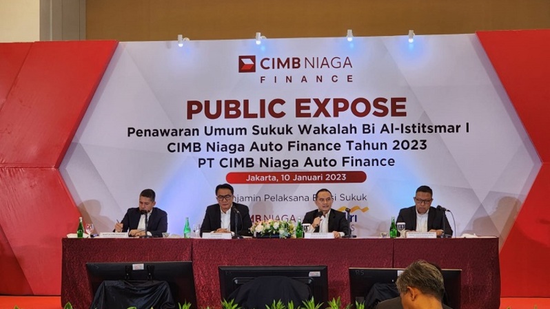 PT CIMB Niaga Auto Finance (CIMB Niaga Finance) menerbitkan penawaran umum Sukuk Wakalah Bi Al-Istitsmar I CIMB Niaga Auto Finance Tahun 2023 dengan jumlah dana modal investasi sebanyak-banyaknya sebesar Rp 1 triliun pada 10 Januari 2023. (Ist)