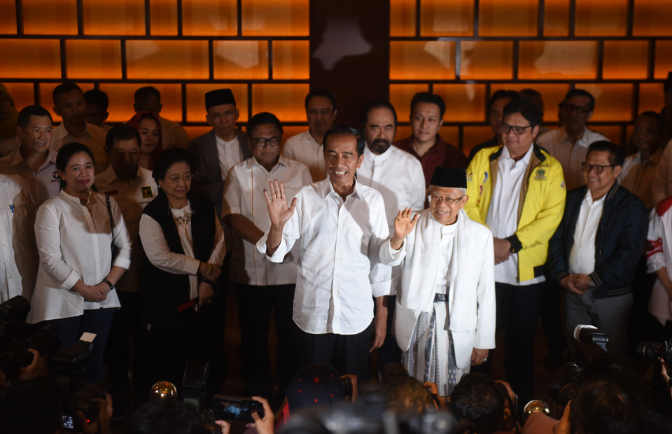 Presidential candidate Joko 'Jokowi' Widodo and his running mate, Ma'ruf Amin. (Antara Photo/Akbar Nugroho Gumay) 