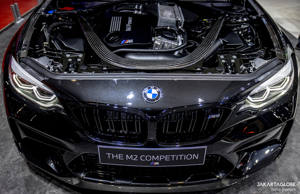 The engine of BMW M2 Competition is seen during Indonesia International Motor Show (IIMS) Hybrid 2021 at JIexpo Kemayoran in Central Jakarta on April 20, 2021. (JG Photo/Yudha Baskoro)