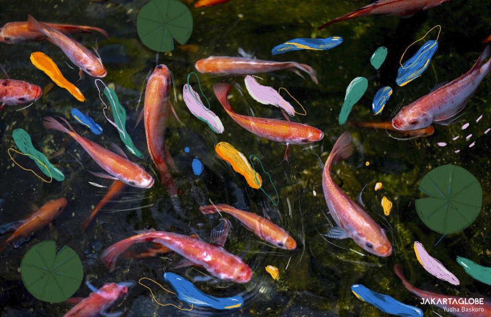 Collaborative work - Fish are seen inside a pool at a coffee shop in Depok, West Java on June 5, 2021. (JG Photo/Yudha Baskoro)