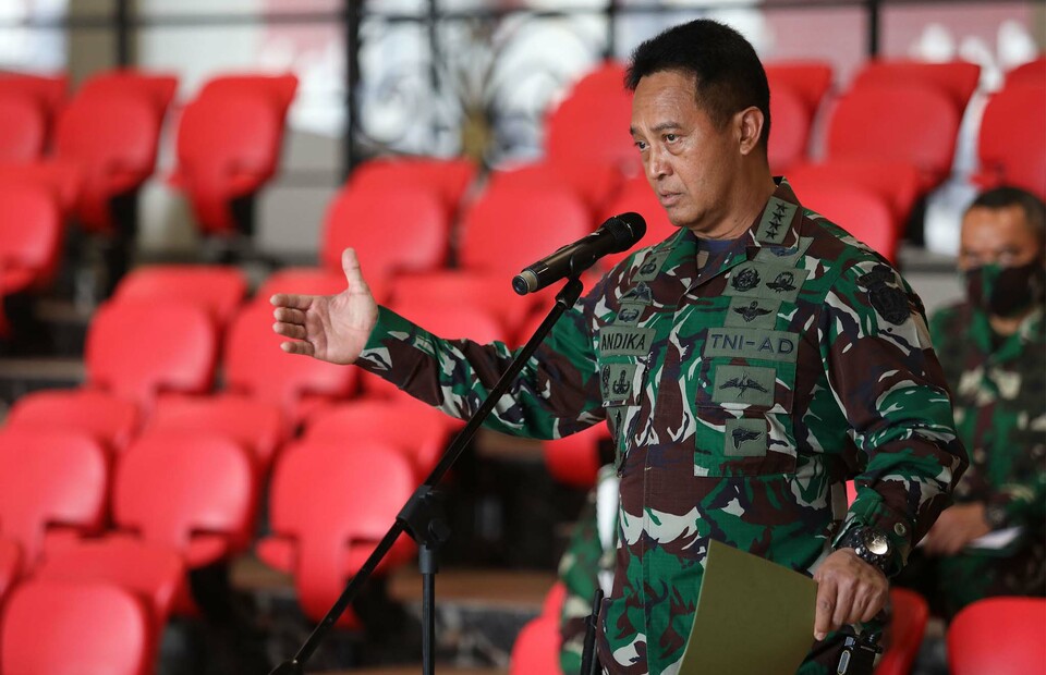 Army Chief of Staff General Andika Perkasa speaks to reporters in Jakarta, August 30, 2020. (Joanito De Saojoao).