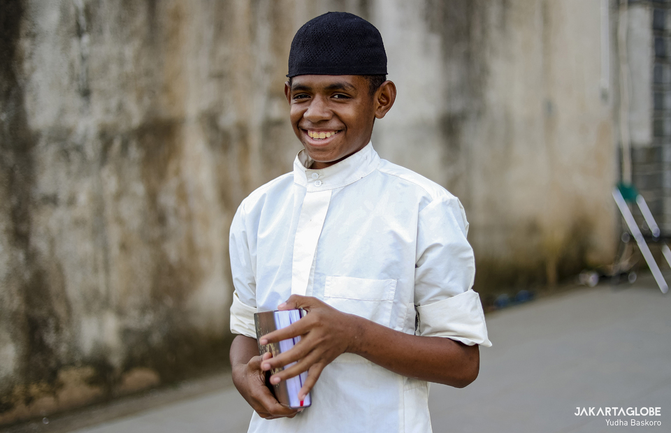 Samsul Basri Bau, 14, a santri from Bintuni, Papua poses for the Jakarta Globe at Nuu Waar Islamic Boarding School in Bekasi on April 13, 2022. (JG Photo/Yudha Baskoro)