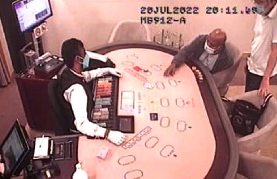 The purported picture of Papua Governor Lukas Enembe playing a table game at a Malaysian casino is released by the MAKI on Sept. 25, 2022. (Beritasatu)
