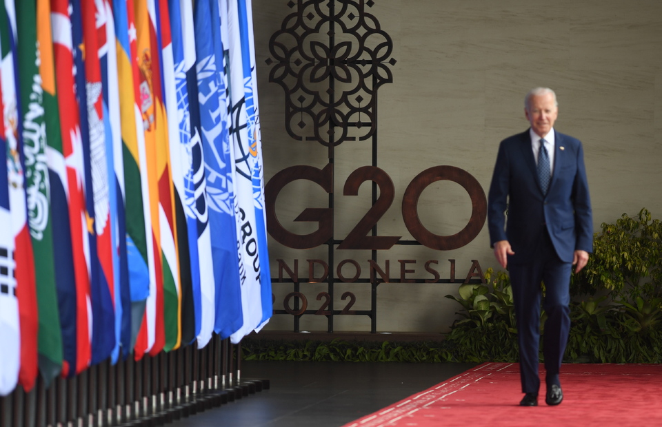 US President Joe Biden arrives at the venue of the G20 Summit in Nusa Dua, Bali, on November 15, 2022. (Antara photo)