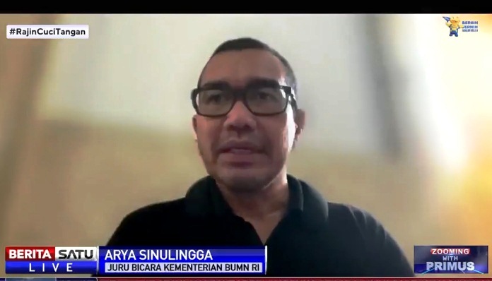 Arya Sinulingga, Juru Bicara Kementerian BUMN RI dalam diskusi Zooming with Primus - Merger BUMN Pelabuhan, live di BeritaSatuTV, Kamis (2/9/2021). Sumber: BSTV 