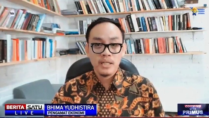 Bhima Yudhistira, Pengamat Ekonomi dalam diskusi Zooming with Primus - Merger BUMN Pelabuhan, live di BeritaSatuTV, Kamis (2/9/2021). Sumber: BSTV 