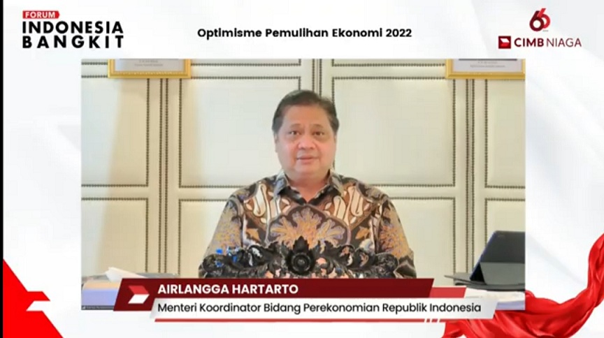 Menko Perekonomian Airlangga Hartarto dalam webinar Optimisme Pemulihan Ekonomi 2022 yang digelar CIMB Niaga, Rabu, 29 September 2021.