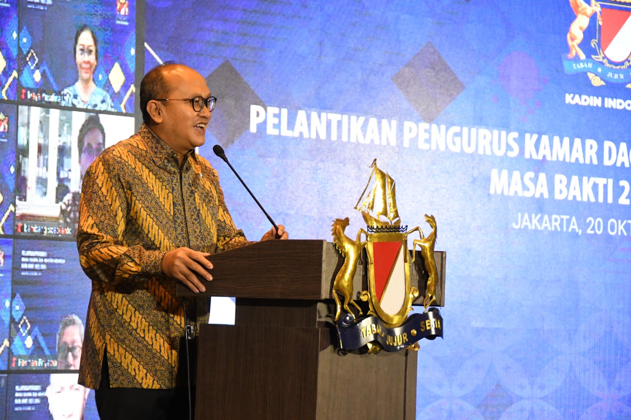 Ketua Dewan Kehormatan Kadin Indonesia, Rosan Perkasa Roeslani pada acara pelantikan Pengurus Kadin Indonesia, Masa Bakti 2021-2026, Rabu (20/10/2021).