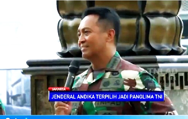 KSAD Jenderal TNI Andika Perkasa diajukan Presiden Joko Widodo sebagai calon tunggal Panglima TNI pangganti Marsekal Hadi Jahjanto yang pensiun. Sumber: BSTV