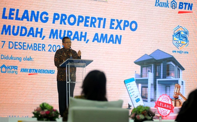 Direktur Utama Bank BTN Haru Koesmahargyo  dalam acara BTN Lelang Properti Expo 2021, melibatkan 25 kantor cabang, di Jakarta, Selasa (7/12/2021). 