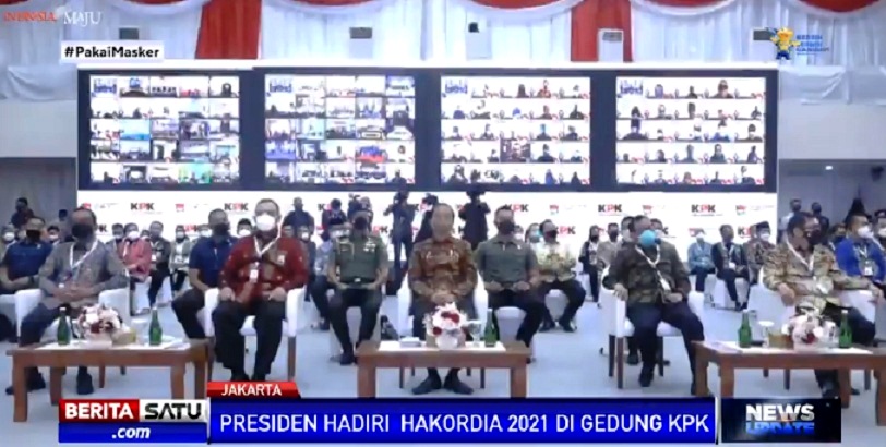 Presiden Jokowi hadiri peringatan Hari Anti Korupsi Sedunia 2021 di Gedung Juang Komisi Pemberantasan Korupsi, Jakarta, Kamis (9/12/2021). Sumber: BSTV