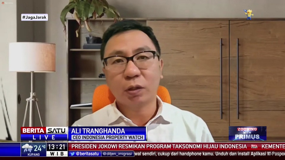 CEO Indonesia Property Watch Ali Tranghanda, dalam acara Zooming With Primus bertema Properti Siap Take Off, live di Beritasatu TV, Kamis (20/1/2022).  Foto: Beritasatu Photo/Uthan AR 